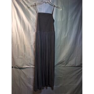 Rope Picnic Gray Ribbed Square Neck Spaghetti Strap Pleated Maxi Dress Size 38